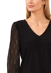 Petite V-Neck Mixed Media Top