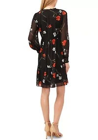 Petite Long Sleeve V-Neck Babydoll Dress