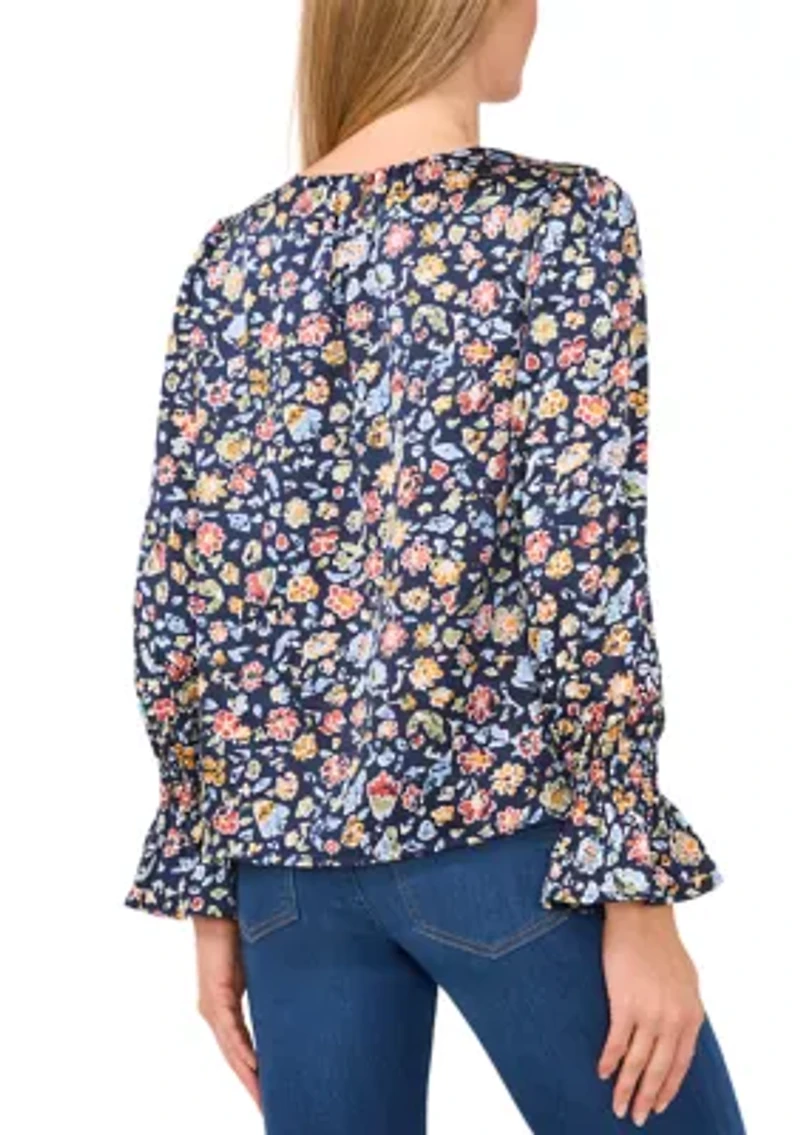Petite Long Shirred Neck Blouse