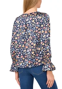 Petite Long Shirred Neck Blouse