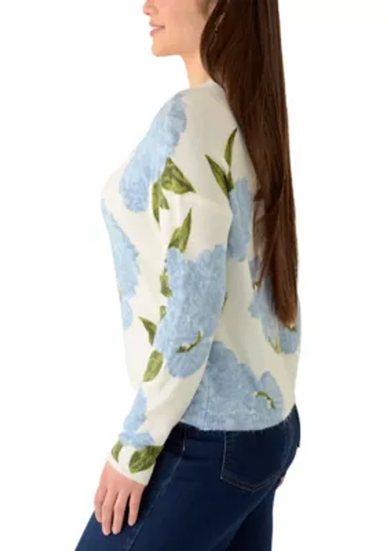 Petite Long Sleeve Hydrangea Sweater