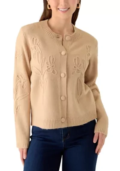 Petite Flower Embroidered Cardigan
