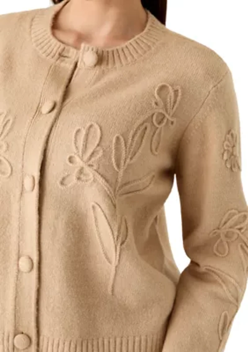 Petite Flower Embroidered Cardigan