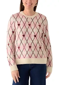 Women's Sequins Heart Argyle Sweater