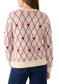 Women's Sequins Heart Argyle Sweater