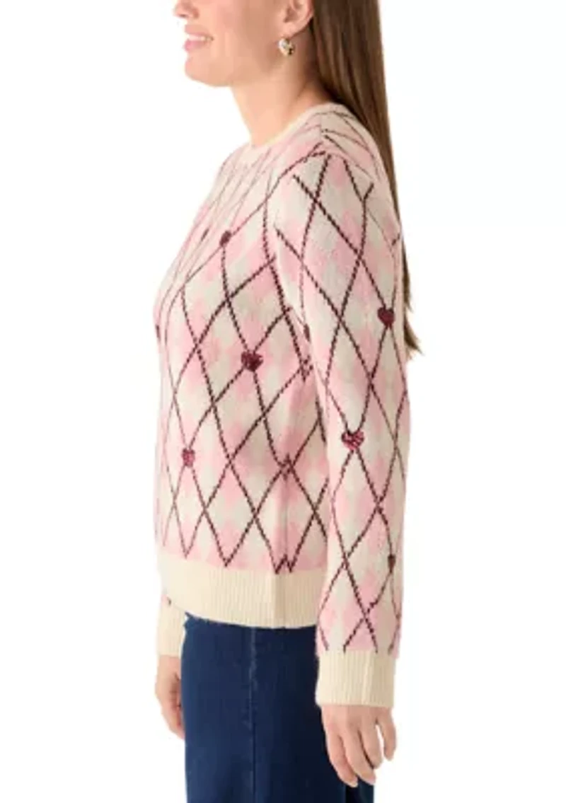 Women's Sequins Heart Argyle Sweater