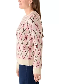 Women's Sequins Heart Argyle Sweater