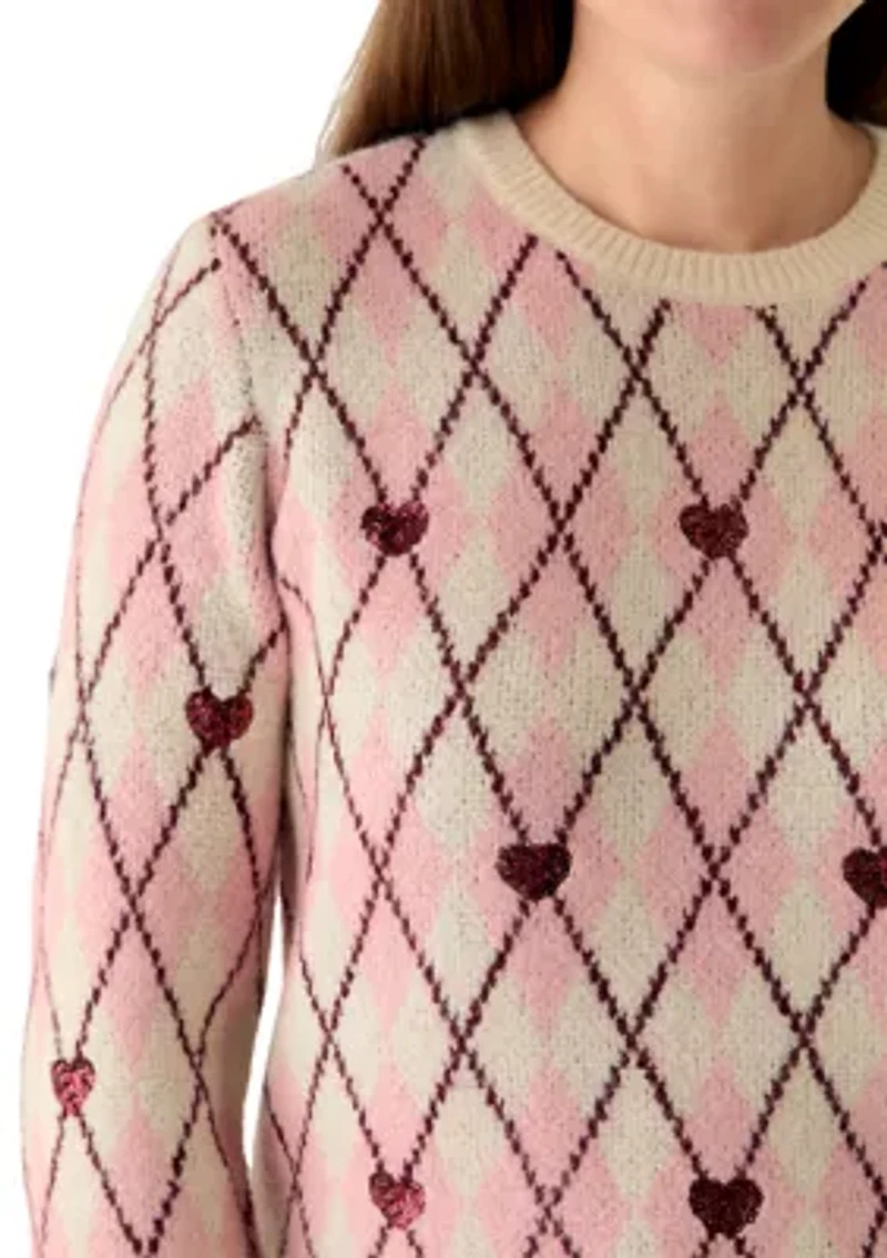 Women's Sequins Heart Argyle Sweater