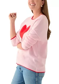 Petite Long Sleeve Heart Sweater with Tipping