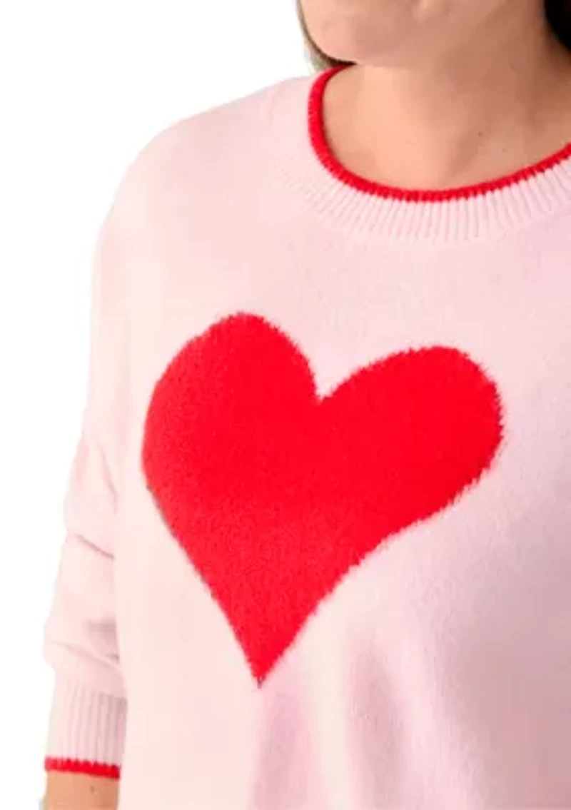 Petite Long Sleeve Heart Sweater with Tipping