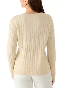 Petite Long Sleeve Embroidered Floral Sweater