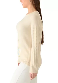 Petite Long Sleeve Embroidered Floral Sweater