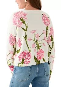 Petite Brushed Floral Print Long Sleeve Pullover Sweater