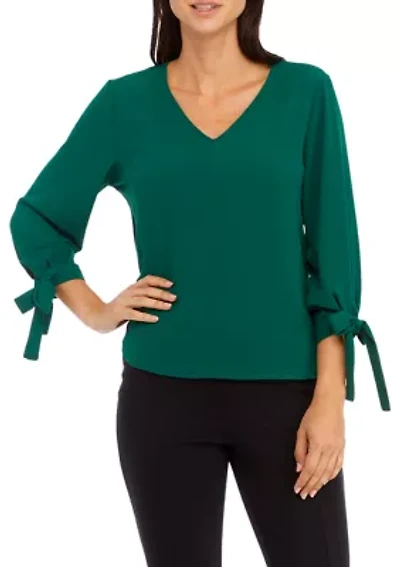 Petite Tie Sleeve V-Neck Blouse