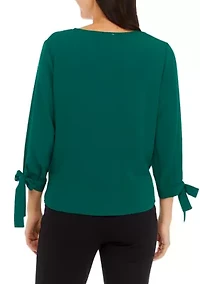 Petite Tie Sleeve V-Neck Blouse