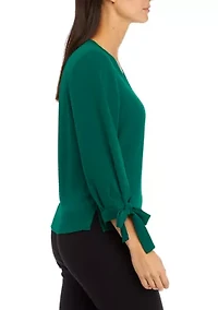 Petite Tie Sleeve V-Neck Blouse
