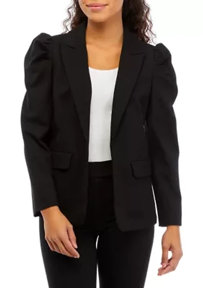 Petite Long Sleeve Puff Shoulder Blazer