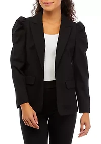 Petite Long Sleeve Puff Shoulder Blazer