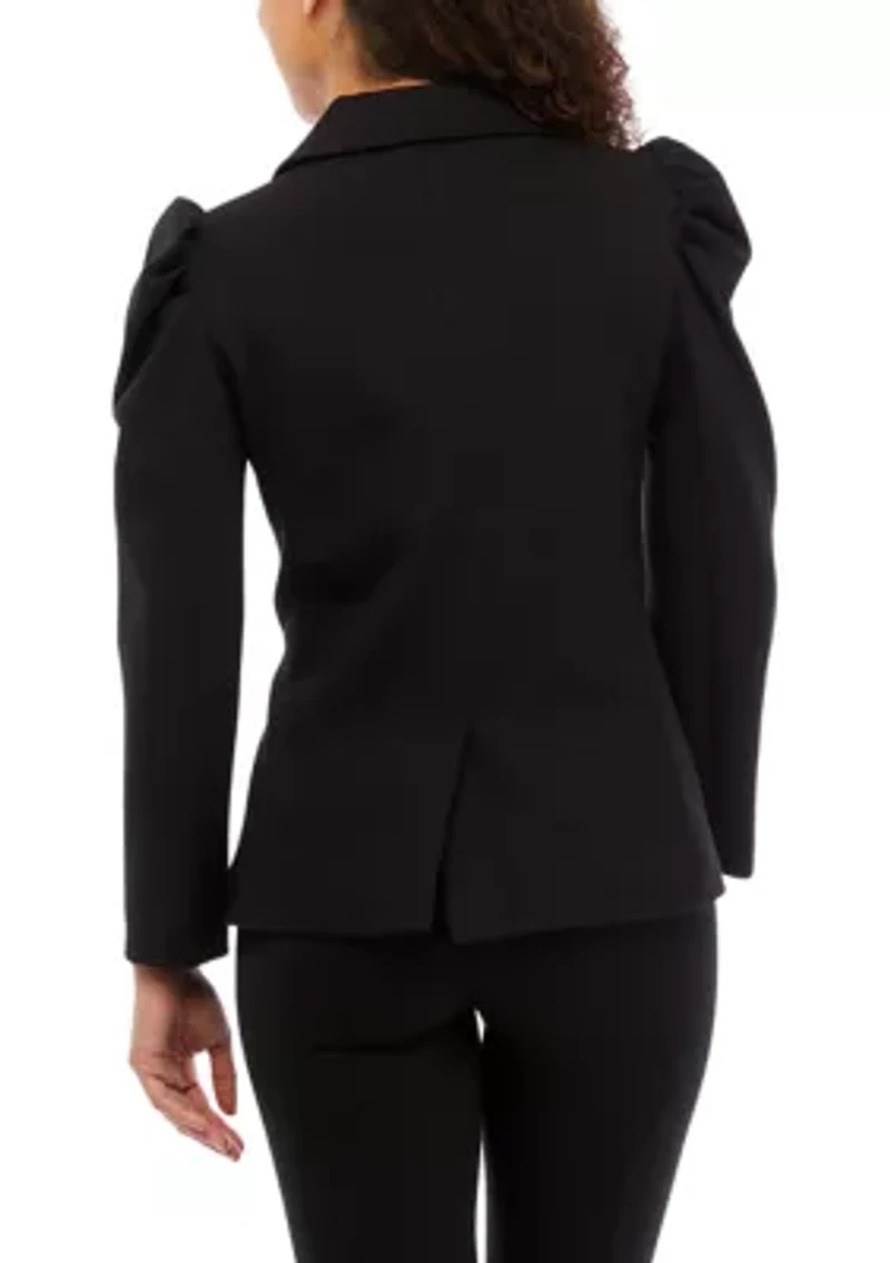 Petite Long Sleeve Puff Shoulder Blazer