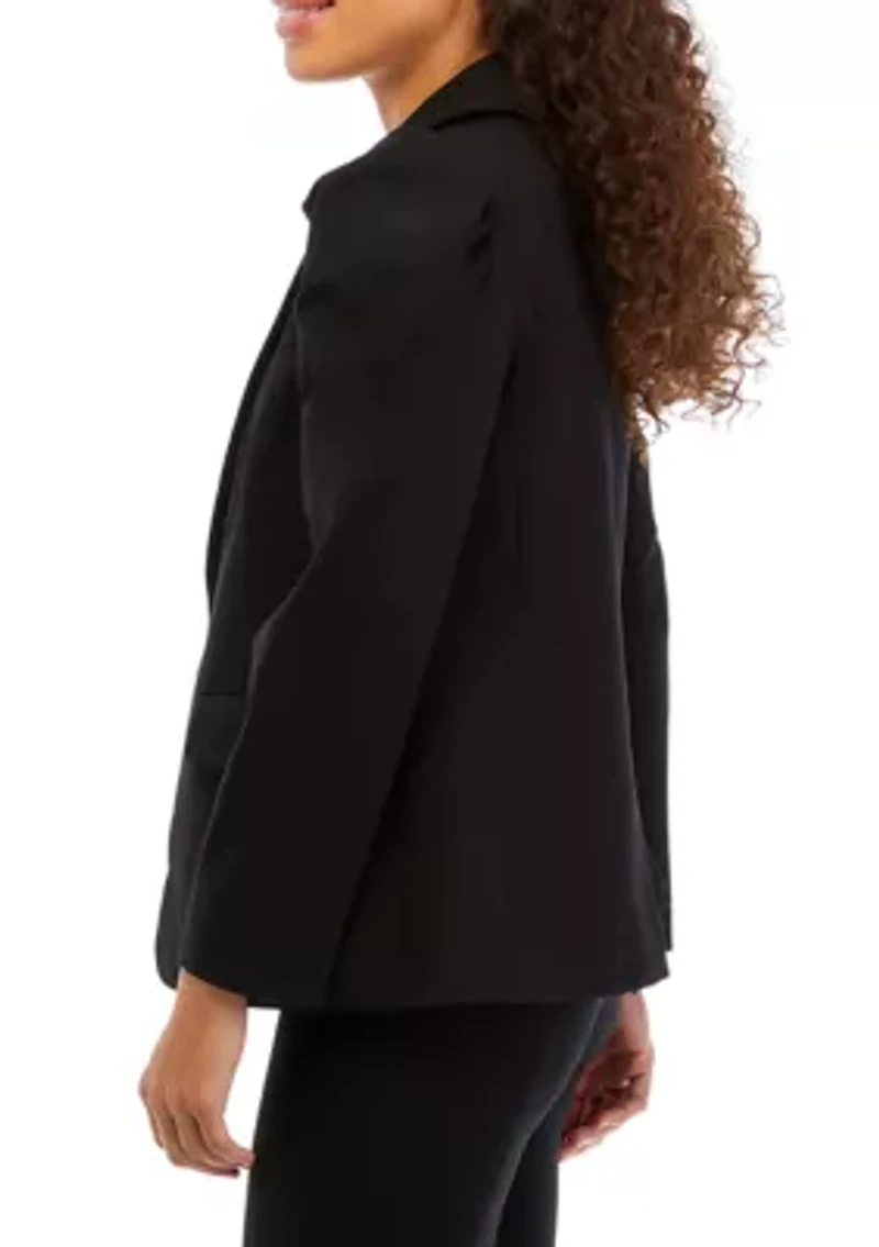 Petite Long Sleeve Puff Shoulder Blazer