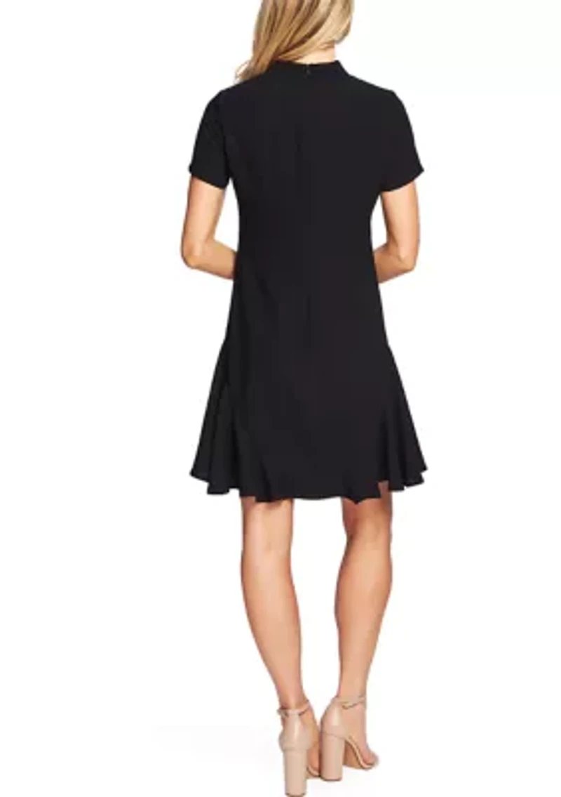 Petite Short Sleeve A-Line Dress with Bow