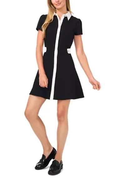 Petite Collared Short Fit and Flare Dress