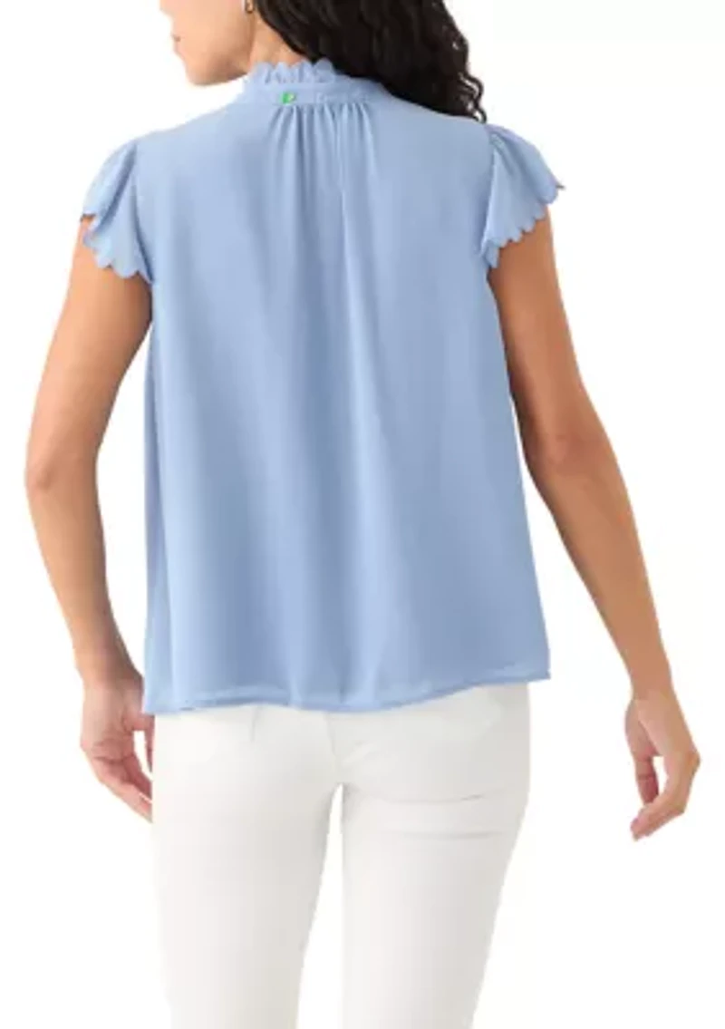 Petite Scallop Sleeve Button Front Top