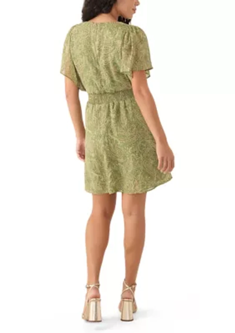 Petite Smocked Waist Flutter Sleeve Dress