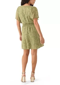 Petite Smocked Waist Flutter Sleeve Dress