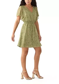 Petite Smocked Waist Flutter Sleeve Dress