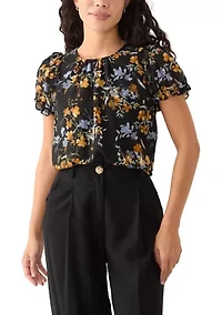 Petite Short Sleeve Round Hem Ruffle Top