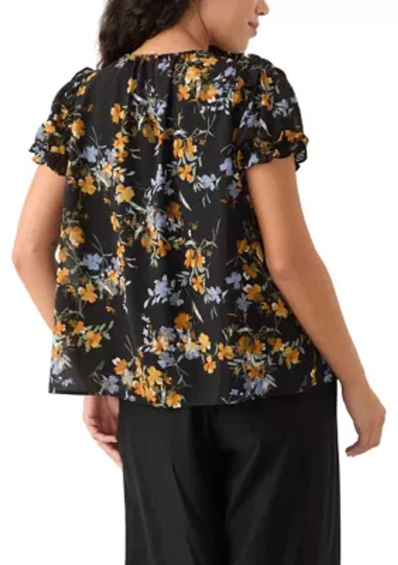 Petite Short Sleeve Round Hem Ruffle Top