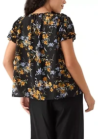 Petite Short Sleeve Round Hem Ruffle Top
