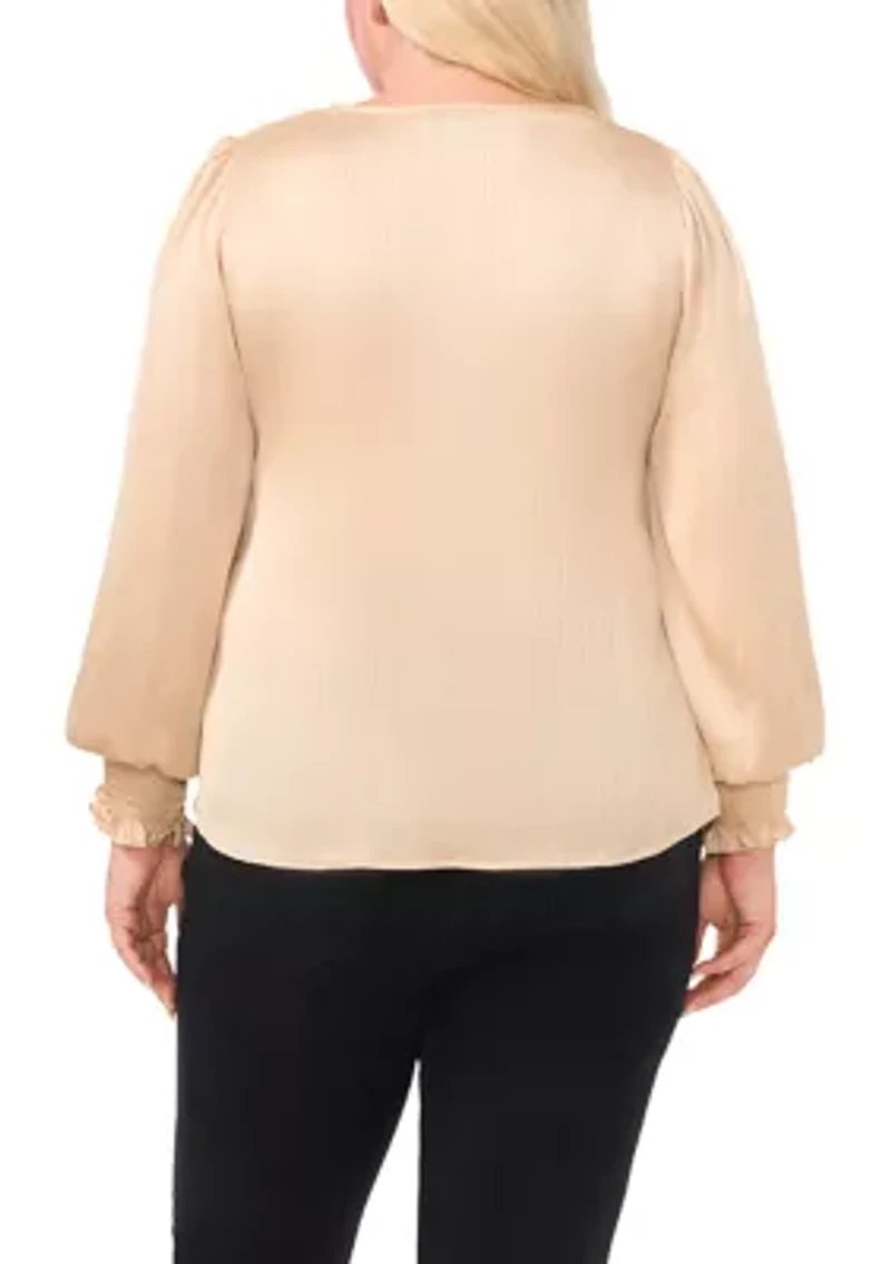 Plus V-Neck Long Sleeve Blouse
