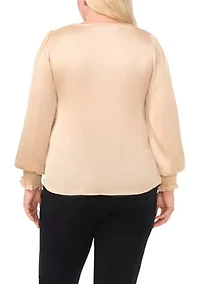 Plus V-Neck Long Sleeve Blouse
