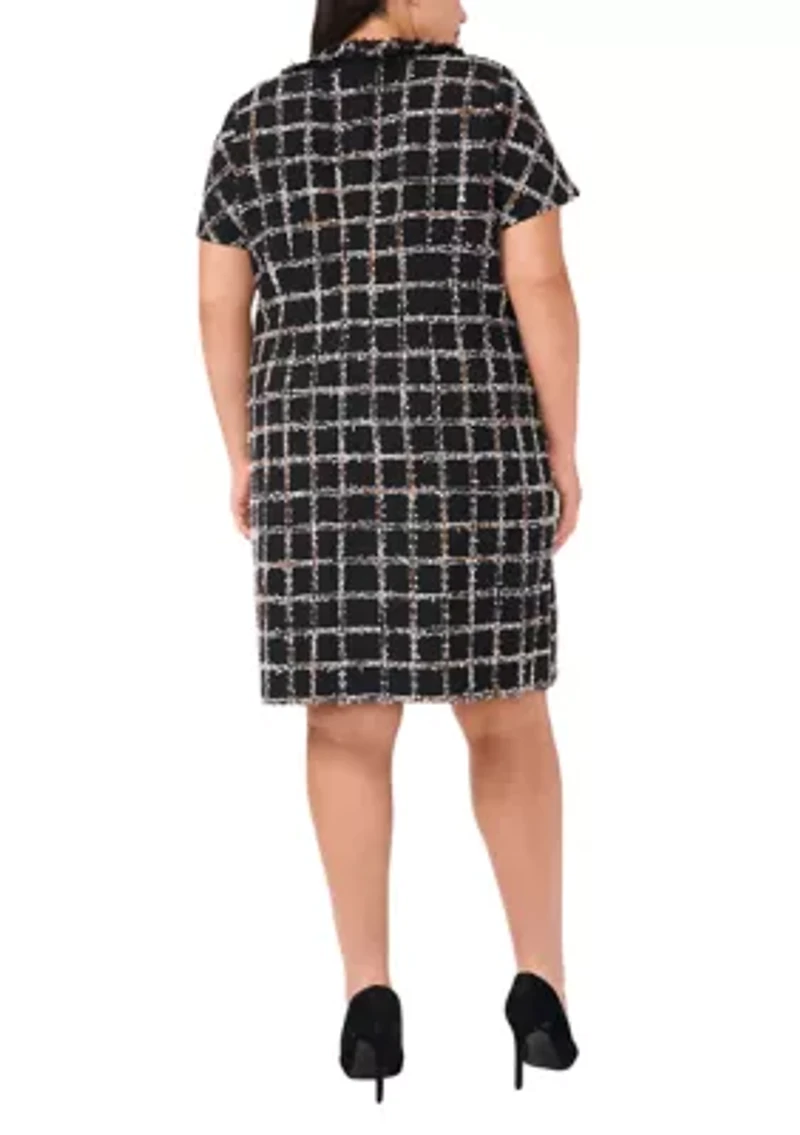 Plus Short Sleeve Tweed Mini Dress