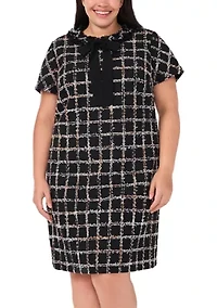 Plus Short Sleeve Tweed Mini Dress