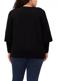 Plus Crew Neck Bow Embellished Sweater