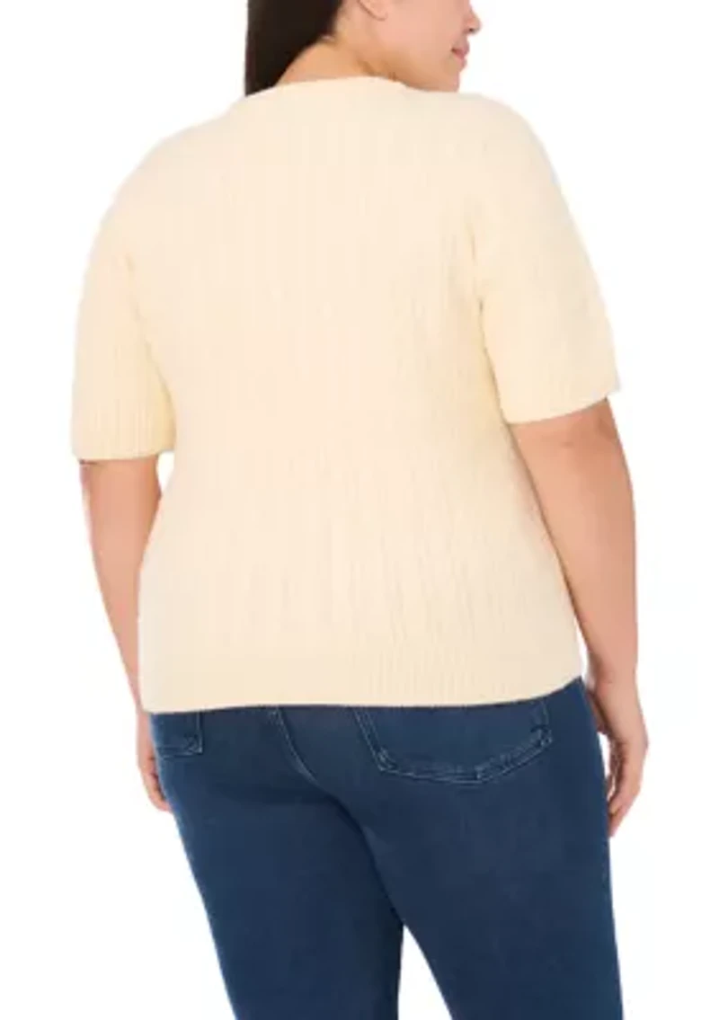 Plus Short Sleeve Crew Neck Embellished Sweater