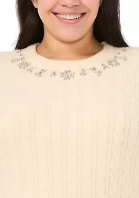 Plus Short Sleeve Crew Neck Embellished Sweater