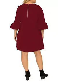 Standards & Practices  Women's Plus Navy Blue Crepe Knit 3/4 Balloon Sleeves Midi Shift Dress