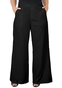 Standards & Practices Women's Plus Off-White High Waist Wide Leg Pants