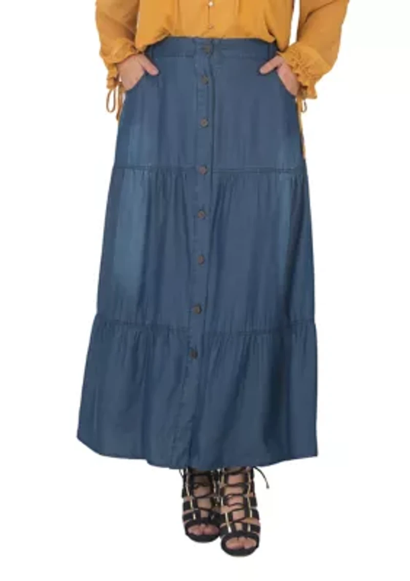 Women's Plus Tencel Denim Maxi Peasant Skirt