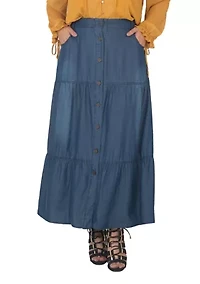 Women's Plus Tencel Denim Maxi Peasant Skirt