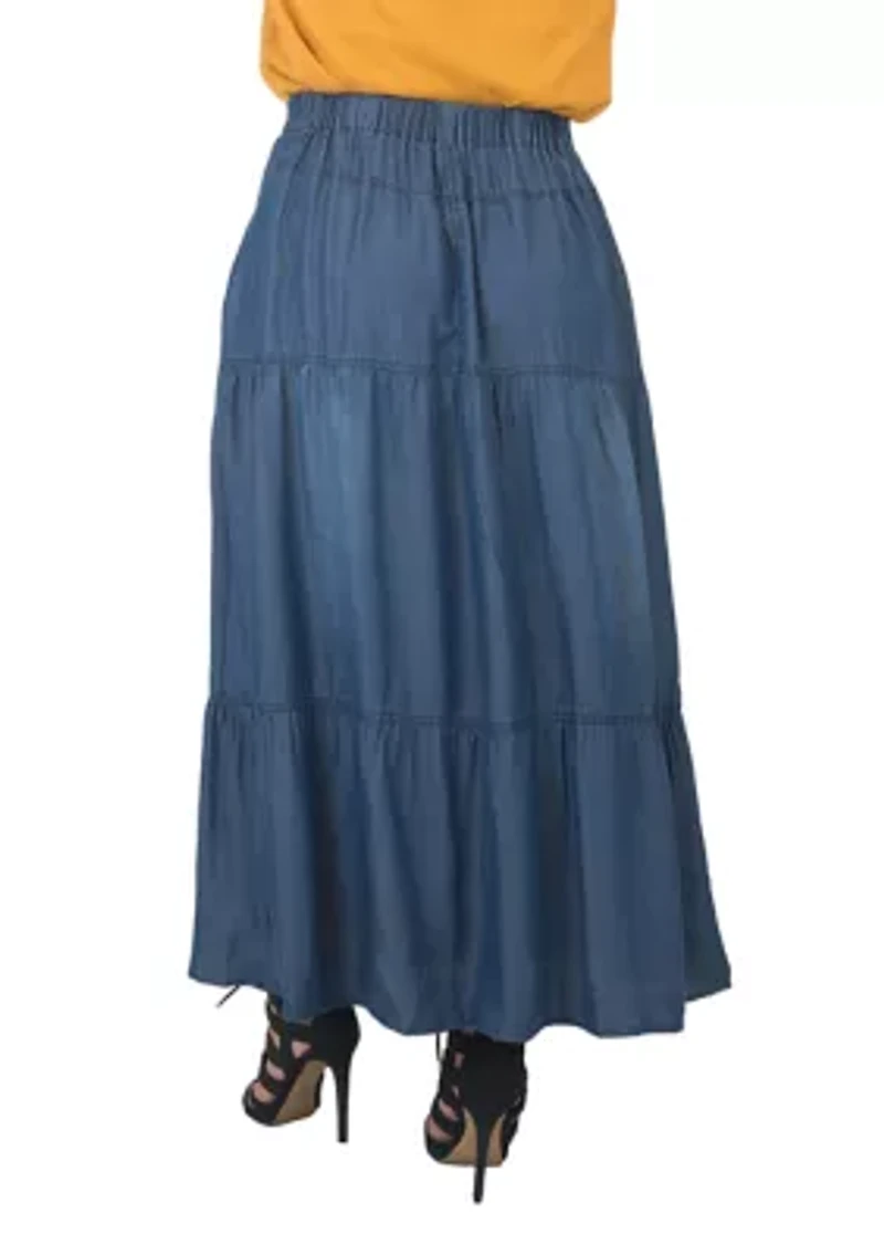 Women's Plus Tencel Denim Maxi Peasant Skirt