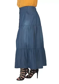 Women's Plus Tencel Denim Maxi Peasant Skirt