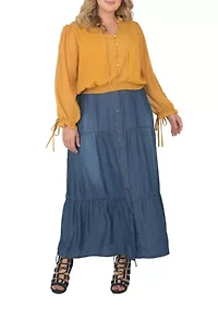 Women's Plus Tencel Denim Maxi Peasant Skirt