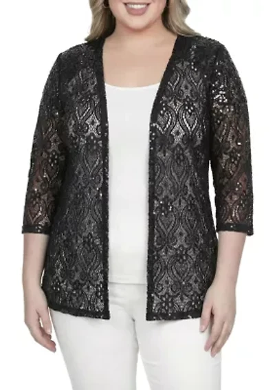 3/4 Sleeve Embroidered Floral Lace With Sequins White Cardigan