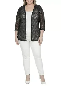3/4 Sleeve Embroidered Floral Lace With Sequins White Cardigan