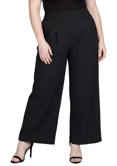High Smocked Black Waist Wide Leg Palazzo Pants
